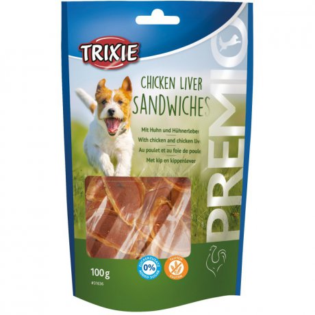 Trixie Premio Chicken Liver Sandwiches - Bezglutenowy Przysmak dla Psa z Kurczakiem i Wątróbką Drobiową